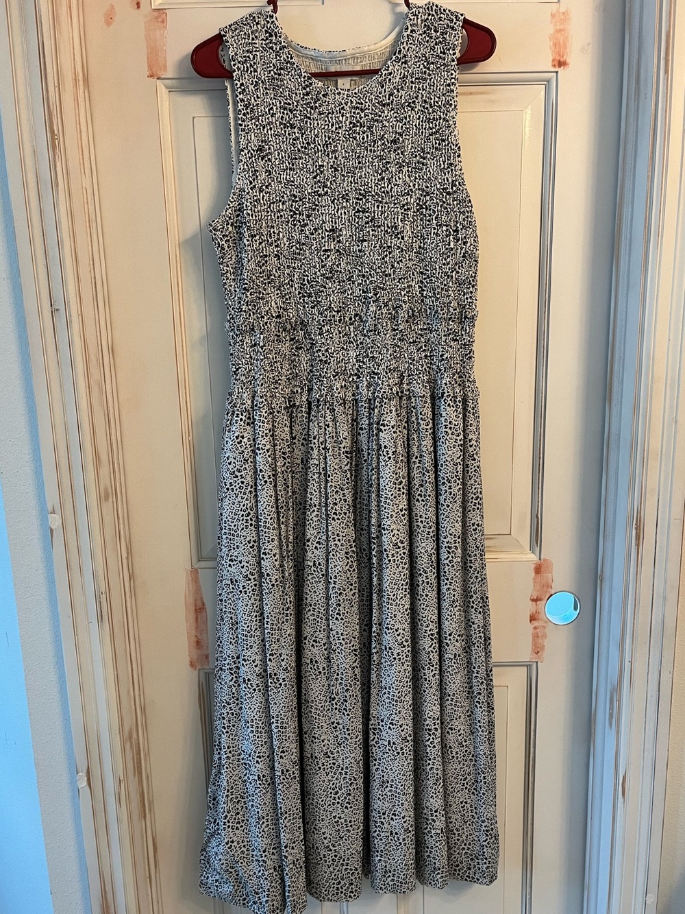 Black and White Sleeveless Smocked Maxi Dress